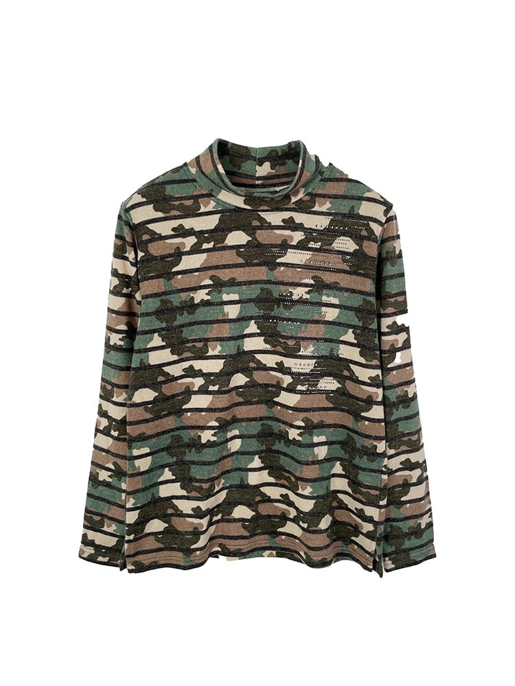Camouflage mock neck t-shirt